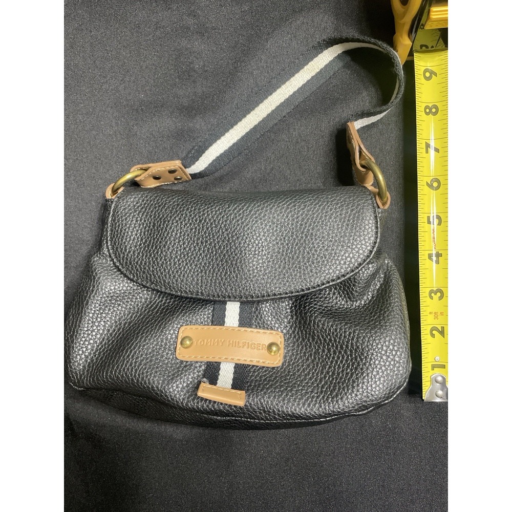 Tommy Hilfiger Black Pebbled Leather Mini Bag Blue Lining 9x7